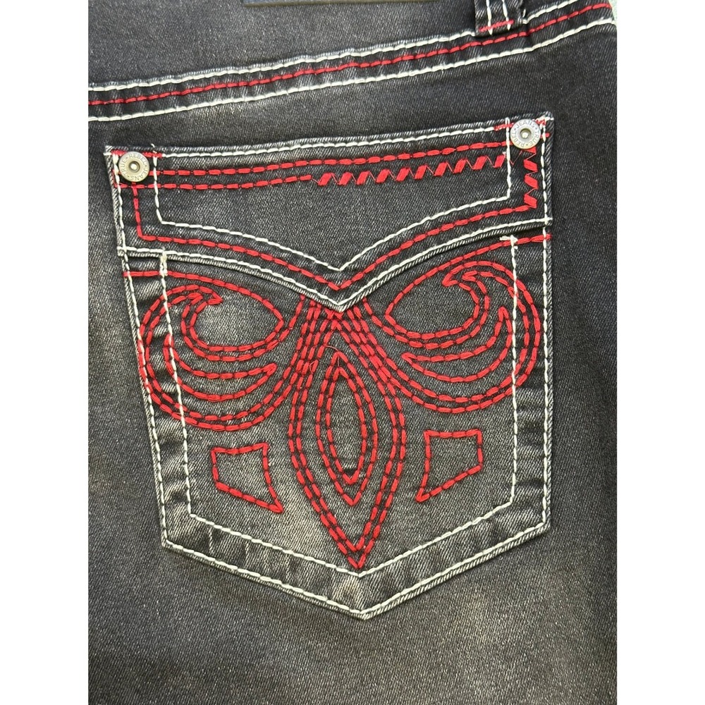 True Rebel 900 Series Lando Black Slim Fit Jeans Red White Stitch 36x30 808 NEW - Picture 6 of 10